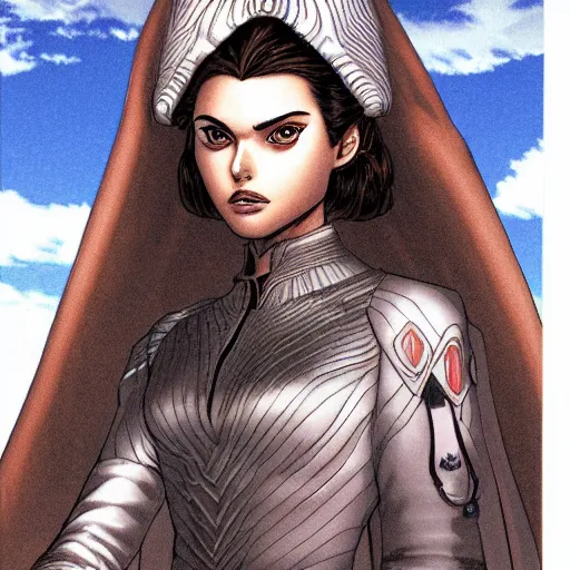 Prompt: Padme Amidala looking into the distance, by Yusuke Murata, highly detailed, establishing shot