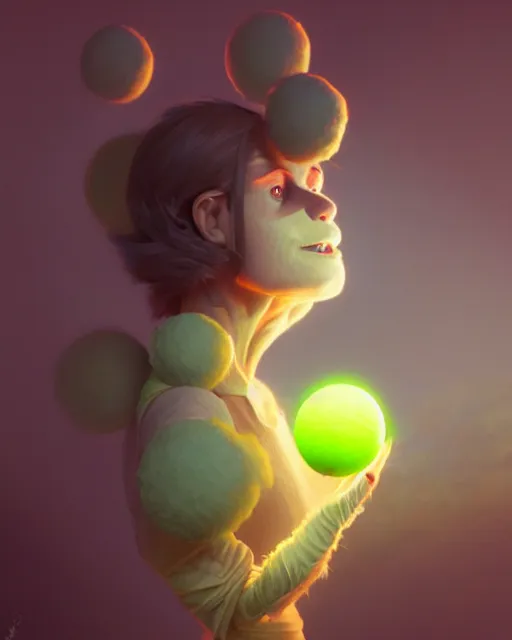 Image similar to highly detailed vfx portrait of a character of a tennis ball monster stephen bliss, chalk, unrealengine, greg rutkowski, loish, rhads, beeple, makoto shinkai and lois van baarle, ilya kuvshinov, rossdraws, tom bagshaw,