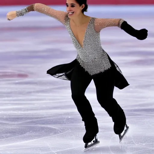 Prompt: meaghan markle ice skating, doing a spin.