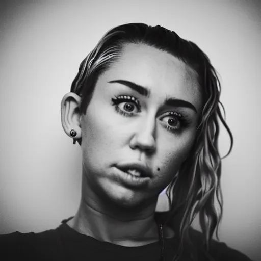 Image similar to Miley Cyrus in a dark room, movie still, photography, DSLR 35mm, low light photography,