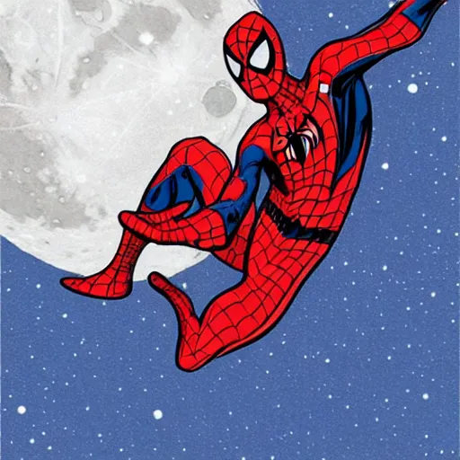 Prompt: spider-man on the moon