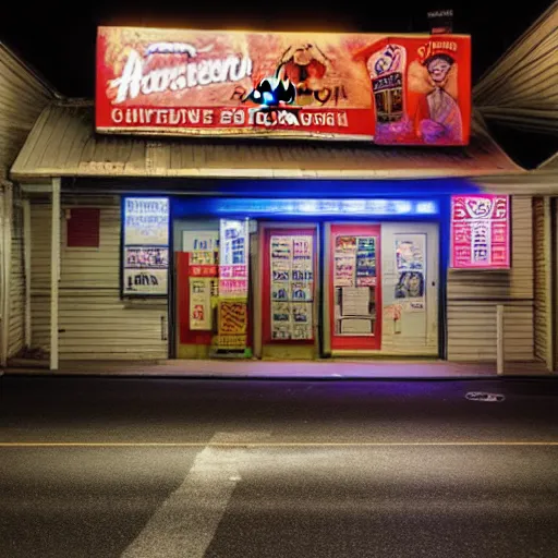 Image similar to photo of a haunted convenience store at night