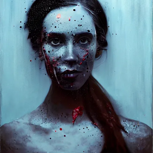 Image similar to portrait of a woman, paint spit on canvas, by lee ellis, highyl detailed, sharp, in focus, matte painting, mixed media