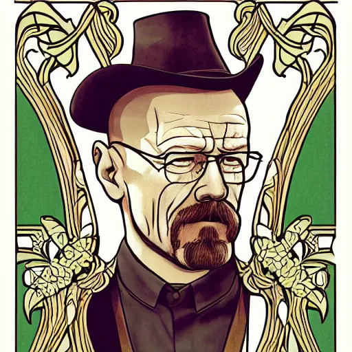 Image similar to art nouveau illustration of walter white