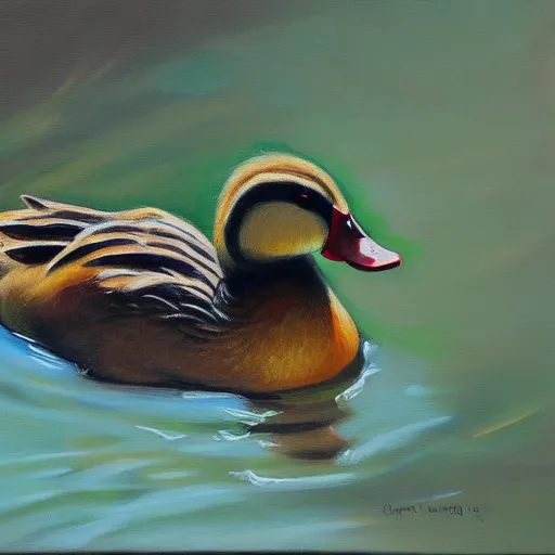 Prompt: a duck on the prowl oil painting cricorps