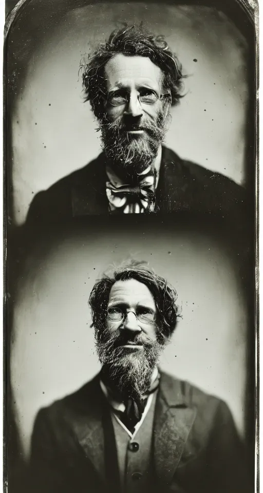 Image similar to a wet plate photograph, a portrait of a scientist