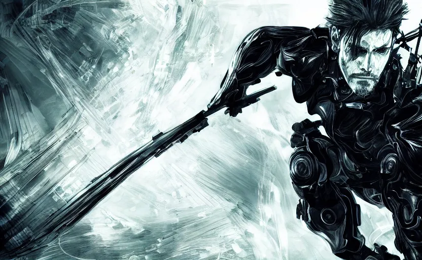 Prompt: Metal Gear Rising, digital painting, expressionistic, intricate detail, meticulous brush strokes, genius composition, masterpiece, work of art, 4k wallpaper