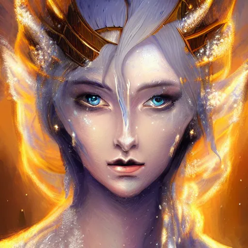 Prompt: Detalied painting of a Godess of Ice and Snow in a fantasy art style, digital art, ultra detailed, light particles,
