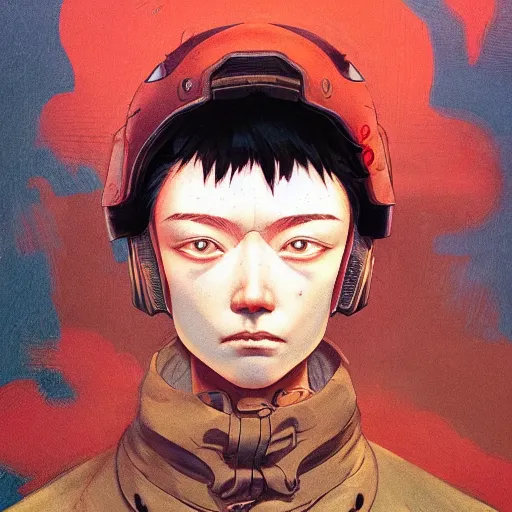 Image similar to prompt : soviet doomer portrait soft light painted by james jean and katsuhiro otomo and erik jones, inspired by akira anime, smooth face feature, intricate oil painting, high detail illustration, sharp high detail, manga and anime 1 9 9 9