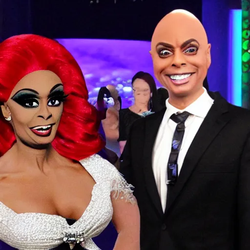 Image similar to ben shapiro in drag on ru paul's drag race