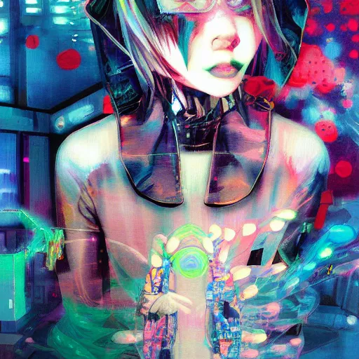 Image similar to Glitchpunk girl, painting by Yoshitomo Nara