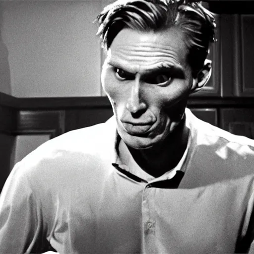 Image similar to Live Action Still of Jerma in Psycho (film), real life, hyperrealistic, ultra realistic, realistic, highly detailed, epic, HD quality, 8k resolution, body and headshot, film still