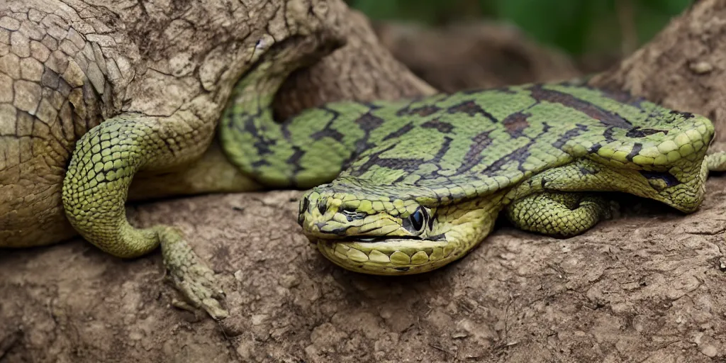 Prompt: viper and tortoise genetically engineered hybrid