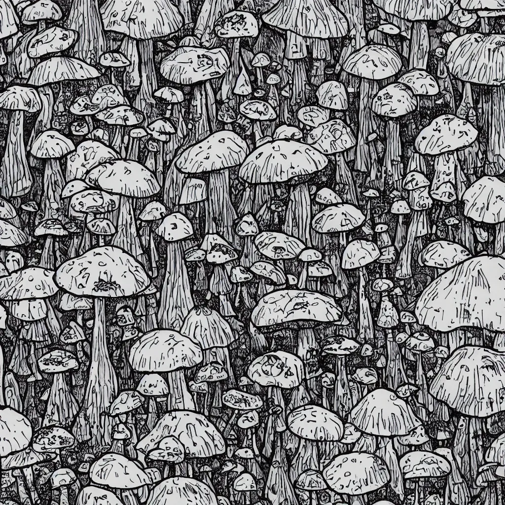 Prompt: a giant mushrooms in the city, highly detailed, illustration, 8k