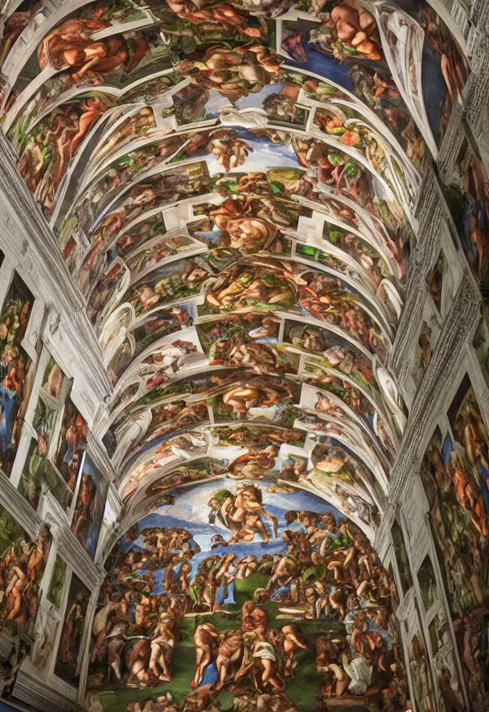 Image similar to a sistine chapel building made of vegetables, 8 k, artstation, highdetailed