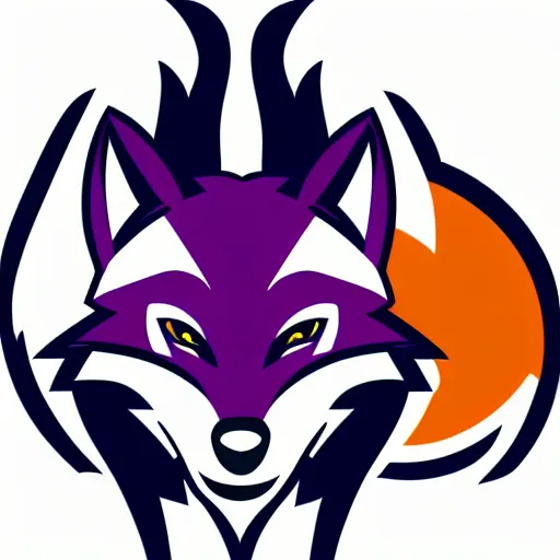 Image similar to a sports logo depicting a purple fox, on a white background, based on milwaukee bucks logo, simplistic,