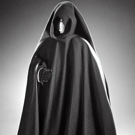 Image similar to a figure shadowed in a cloak with a giant handgun sticking out