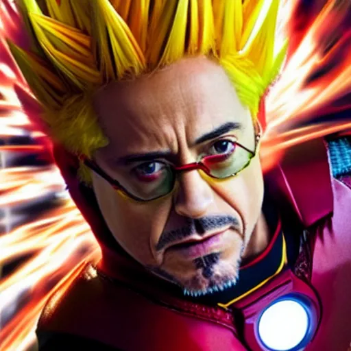 Prompt: robert downey jr. going super saiyan, cinematic, award winning professional photography