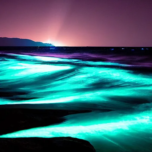 Image similar to bioluminescent waves, night time