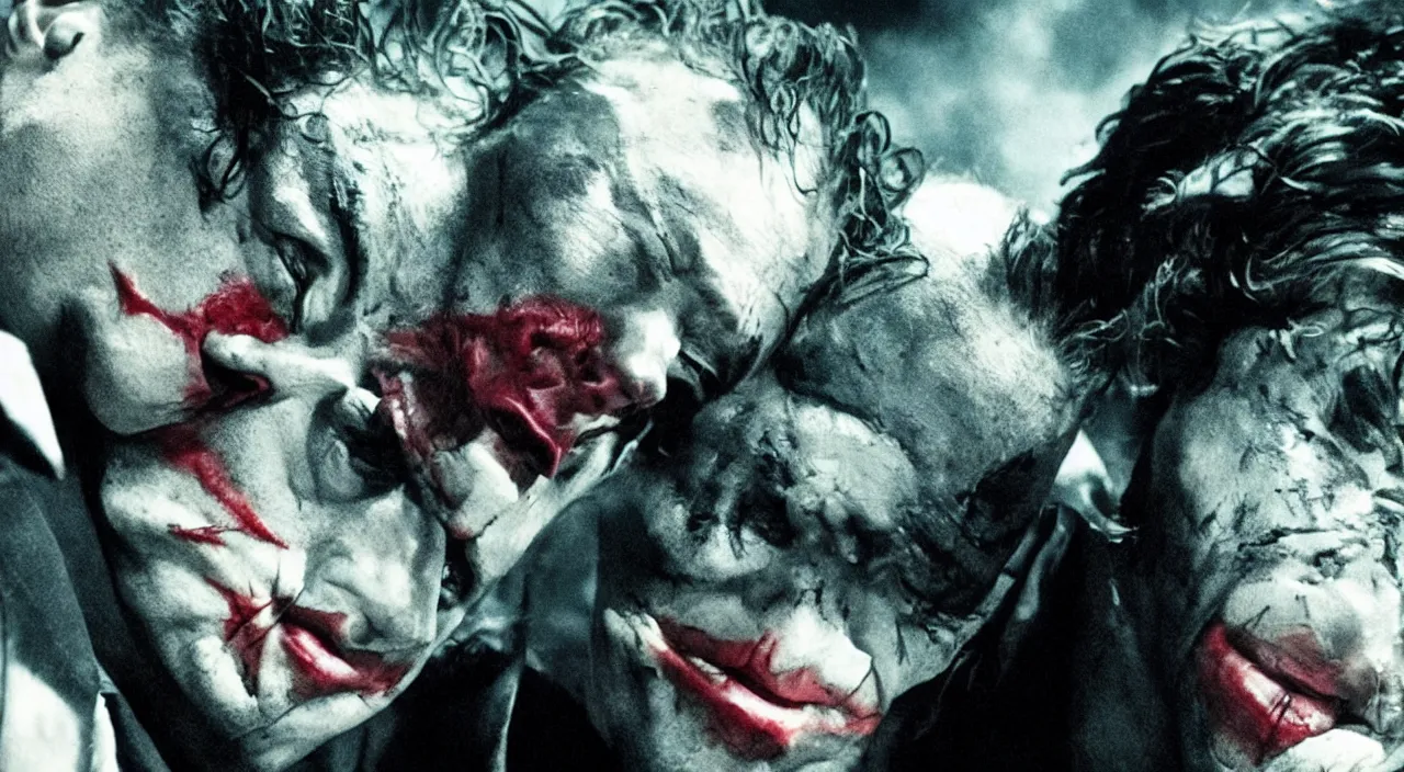 Prompt: the joker killing batman, cinematic, neo noir, batman movie, imax, atmospheric