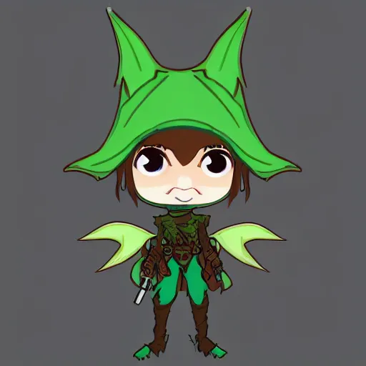 Prompt: cute tiny goblin girl with green skin wearing hunter armor from Bloodborne and a wizard hat, d&d, digital art, picrew