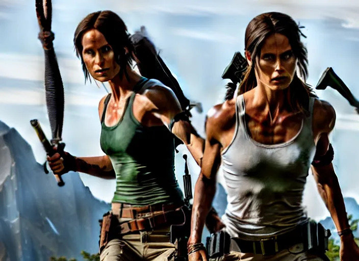 Image similar to film still of!!!! jared leto!!! as lara croft in new tomb raider movie, 8 k