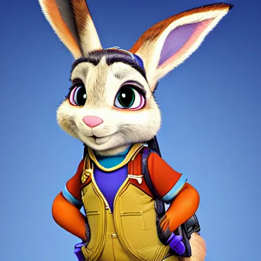 Prompt: A portrait of Judy hopps, a bunny police officer, from Disney's Zootopia