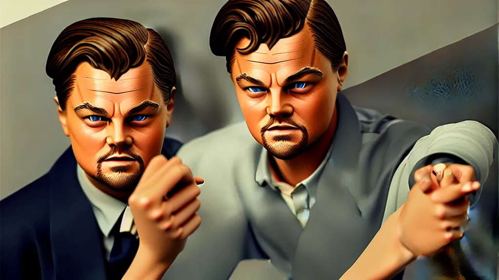 Prompt: beautiful illustration of a Leonard DiCaprio by Edward Hopper, clean lines, very detailed, colorful octane render