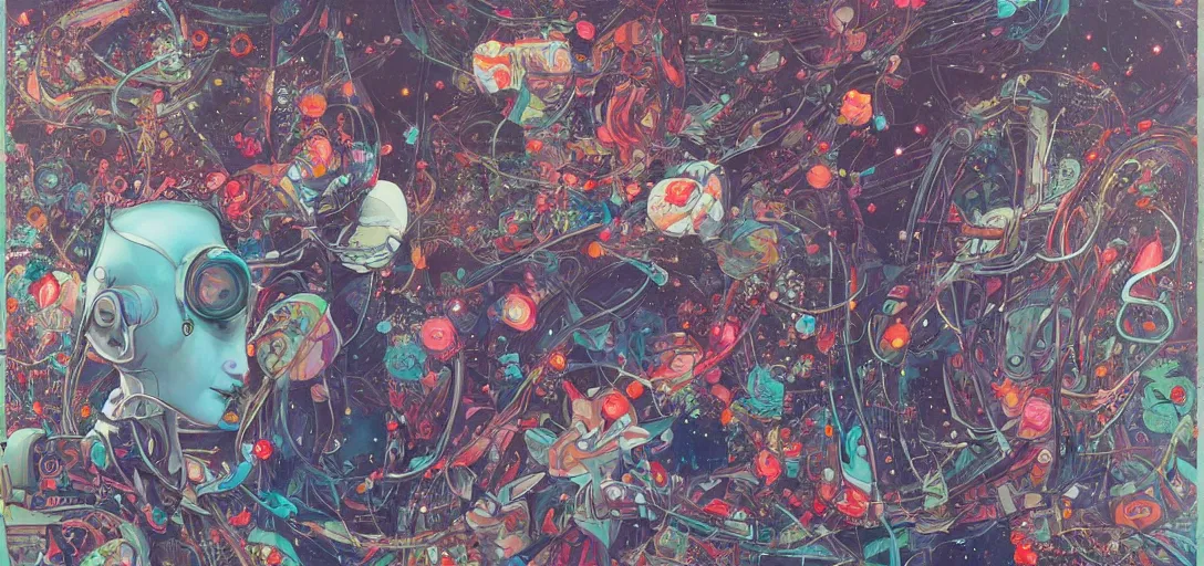 Image similar to beautiful ai robot feminine liminal space in outer space by james jean