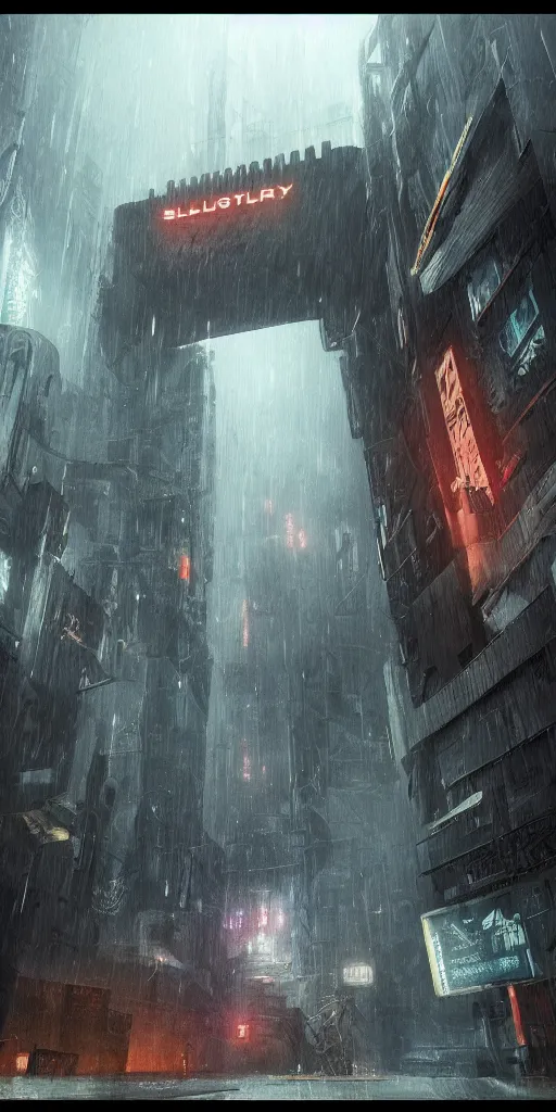 Prompt: mysterious stronghold entrance, blade runner, artstation contest winner. cinematic paint