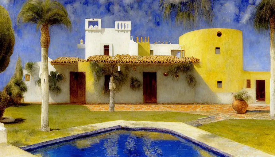 Prompt: a 1 9 9 8 southern spain house!!! costa blanca, designed by bispo do rosario, arnold bocklin, jules bastien - lepage, tarsila do amaral, arthur and gustave baumann, cheval michael, warm, mediterranean, star, sharp focus, colorful refracted sparkles and lines, soft light, 8 k 4 k