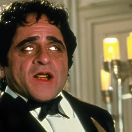 Prompt: film still of Danny DeVito as Tony Montana in Scarface