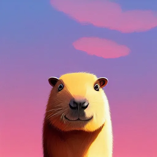 Prompt: cute round pink capybara, studio ghibli, disney, greg rutkowski, alena aenami