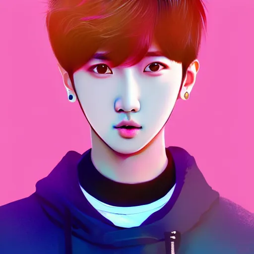 Prompt: K-pop idol Changbin, muted colors, matte print, pastel colors, 2d, ultra highly detailed, smooth, sharp focus, digital art, digital painting, fan art, elegant, artstation, head is centered, by Ilya Kuvshinov