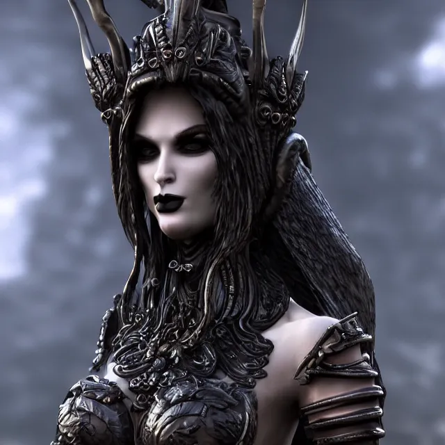 Image similar to perfectly centered close up portrait of goddess of death, perfect human female specimen, candid photography, by anne stokes and todd mcfarlane, updo, highly detailed, unreal engine 5