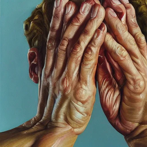 Image similar to high quality high detail painting by lucian freud and jenny saville, hd, upsetting, turquoise