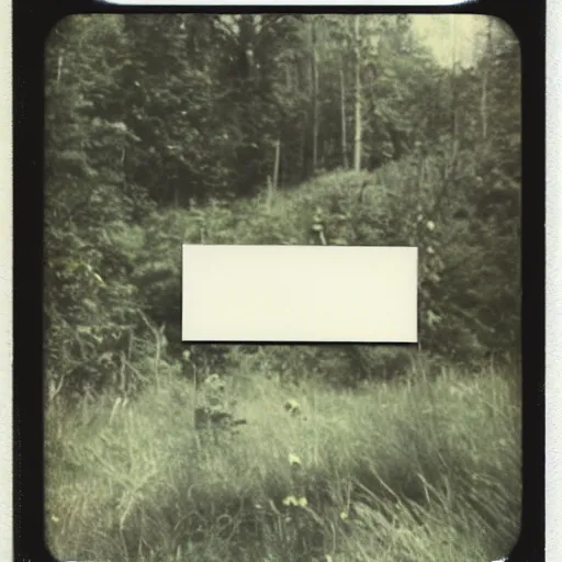 Image similar to polaroid photo of something awful found in a forest