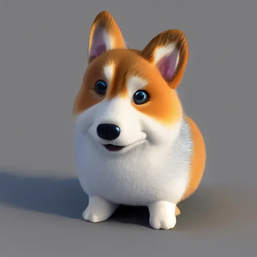 Image similar to a corgi furby, concept art, 3 d render, highest detail, cute, realistic