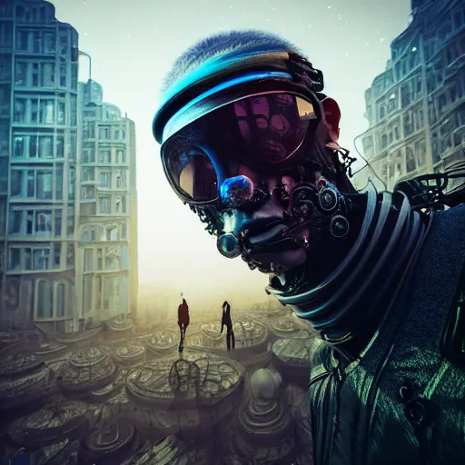 Image similar to Сyberpunk style selfie in a crowded city on another planet, Neo Norilsk, sci-fi, fantasy, intricate, very very beautiful, elegant, highly detailed, smooth, photorealistic, cinematic, Unreal Engine 5, sharp focus, by Evgeny Zubkov, by Marat Zakirov, trending on Behance