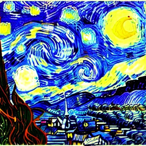 Image similar to shiba inu in van gogh's starry night