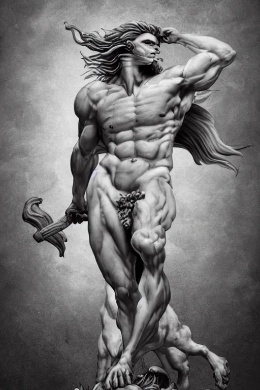 Create a black and white drawing of the mighty Greek god Zeus