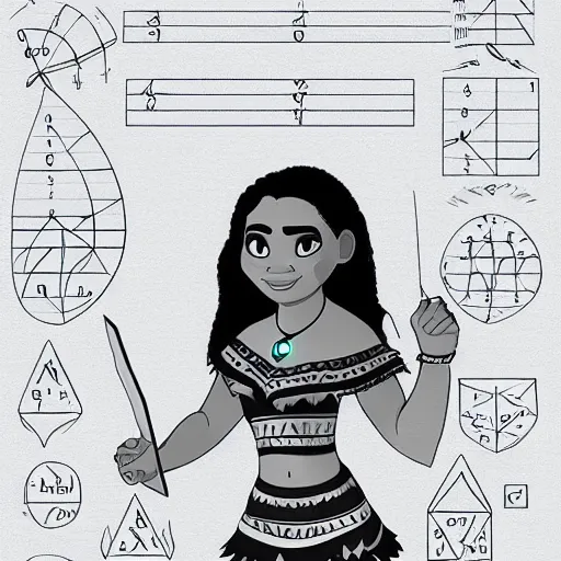 Image similar to digital art portrait of Moana studying maths, trending on artstation