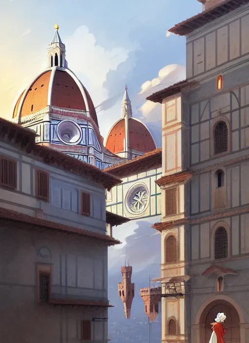 Image similar to florence italy in 1 8 2 0, an angle holds a nightingale bird on an outstretched hand, finely detailed perfect art, gapmoe yandere grimdark, trending on pixiv fanbox, painted by greg rutkowski makoto shinkai takashi takeuchi studio ghibli