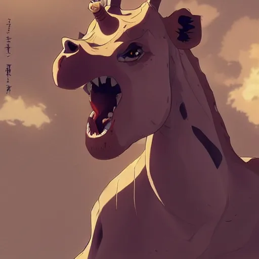 Image similar to a strong giraffe at the gym, illustration concept art anime key visual trending pixiv fanbox by wlop and greg rutkowski and makoto shinkai and studio ghibli and kyoto animation symmetrical facial features