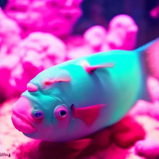 Image similar to a cotton candy fish. dramatic lighting.