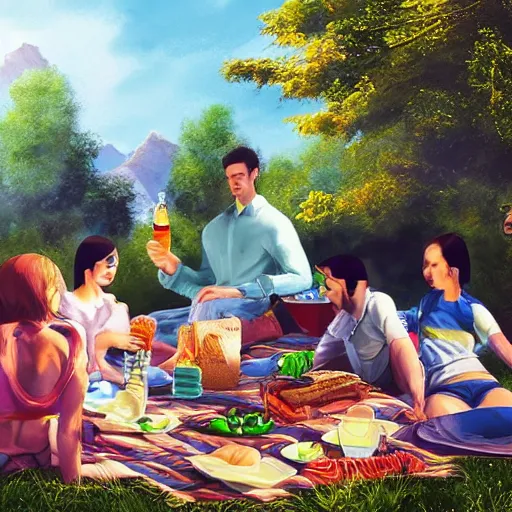 Prompt: having a picnic with my alien family, trending on artstation, 4 k photorealism, 4 k quality