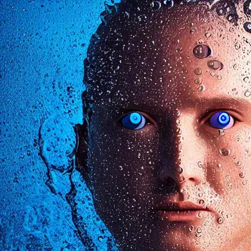 Image similar to small logo icon design of a human head made of water, water manipulation, hyper realistic, ray tracing, realistic water splashes, sharp focus, 8 k resolution