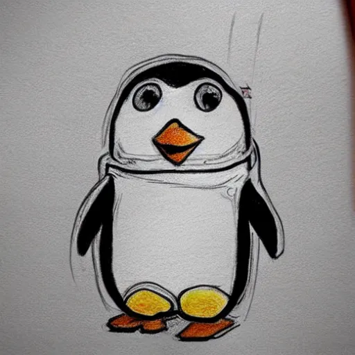 Prompt: cute drawing of a penguin on an astronaut suit, cartoon style