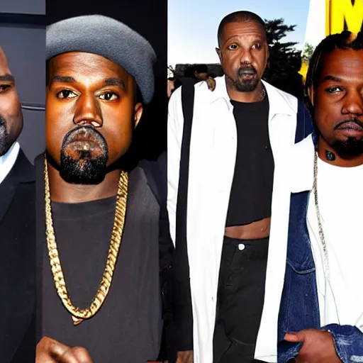 Prompt: kanye west and walter white and kendrick lamar and denzel curry all posing