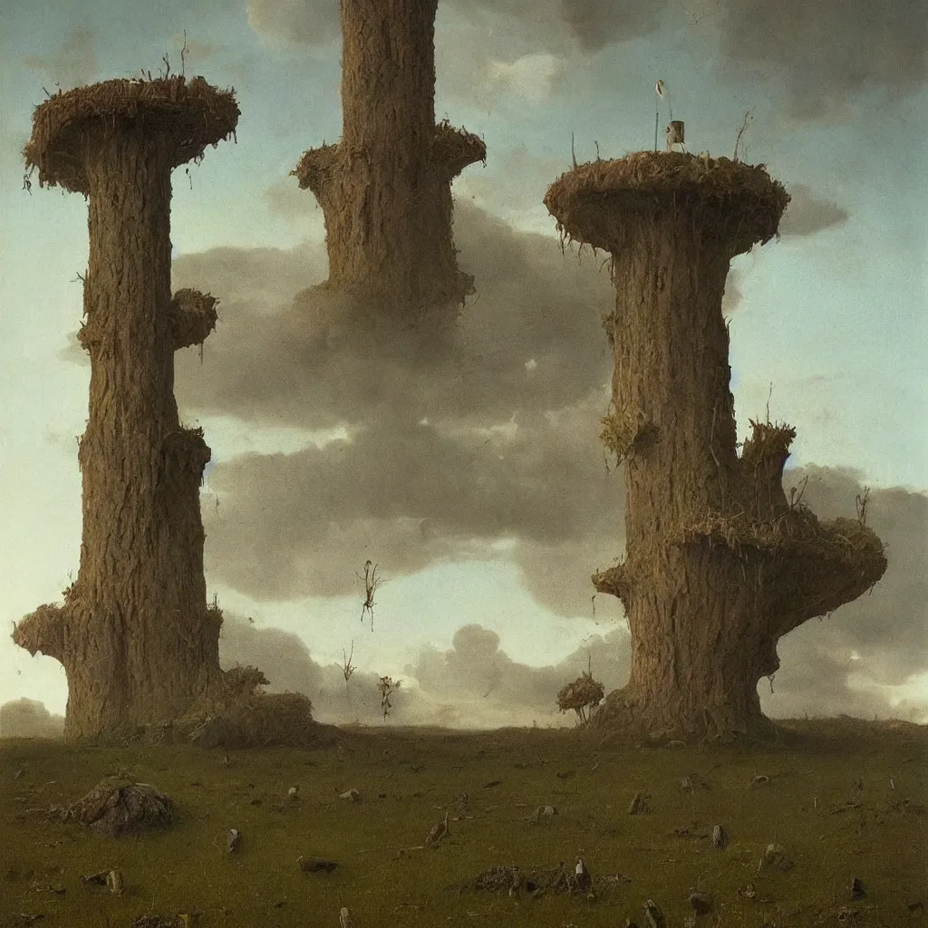 Image similar to a single colorful! simple! fungus tower clear empty sky, a high contrast!! ultradetailed photorealistic painting by franz sedlacek, jan van eyck, simon stalenhag, hard lighting, masterpiece